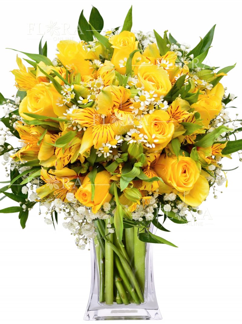 Žlté ruže + Alstromeria - rozvoz kvetín