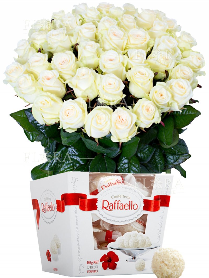 Белая роза + Raffaelo