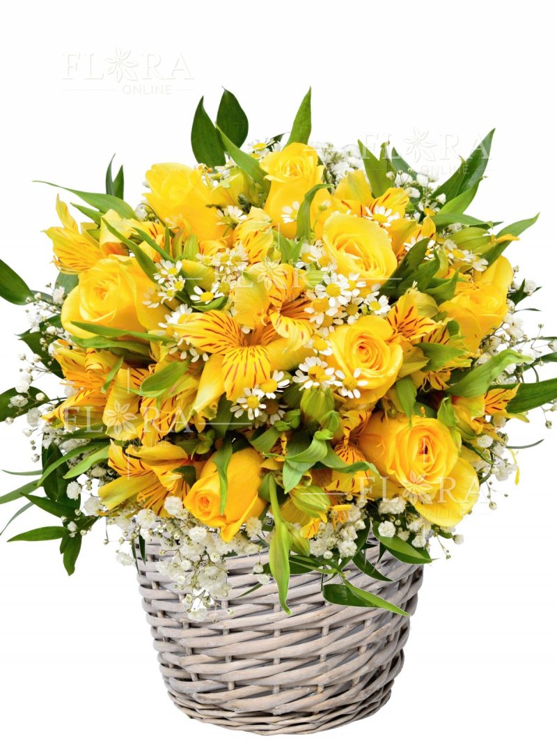 Красивая цветочная корзина - желтые цветы