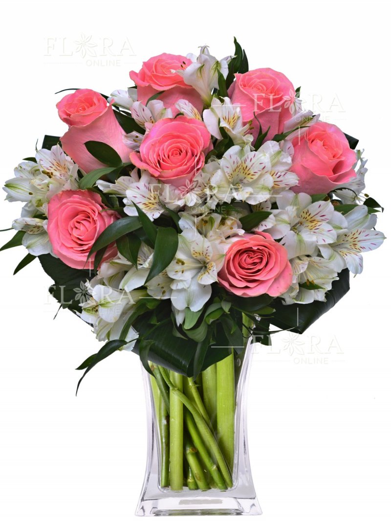 Krásná kytice na rozvoz - růže a alstromerie
